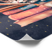 Schattige kat op de maan Een boek lezen Poster (Hoek)