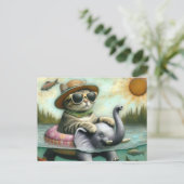 Schattige kat op een olifant bij de Lake Fish Jump Briefkaart (Staand voorkant)