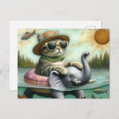 Schattige kat op een olifant bij de Lake Fish Jump Briefkaart (Voorkant / Achterkant)