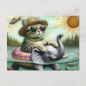 Schattige kat op een olifant bij de Lake Fish Jump Briefkaart (Voorkant)