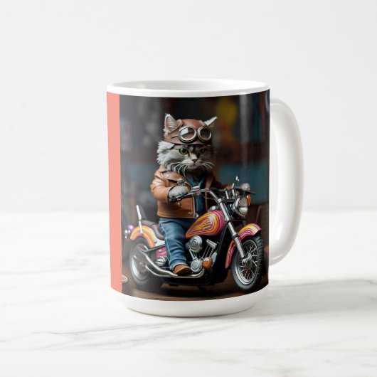 Schattige kat op motorfiets koffie Mok (Voorkant rechts)