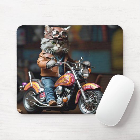 Schattige kat op  motorfiets Muismat (Met muis)