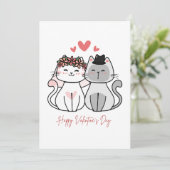 Schattige Kat Paar Valentijnsdag Kaart Romantisch (Staand voorkant)