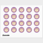 Schattige Kat, Paarse Dank je Ronde Sticker (Vel)