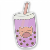 Schattige Kat Paarse Taro Boba Bubble Tea Sticker (Voorkant)