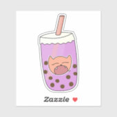 Schattige Kat Paarse Taro Boba Bubble Tea Sticker (Vel)