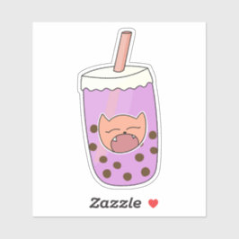 Schattige Kat Paarse Taro Boba Bubble Tea Sticker