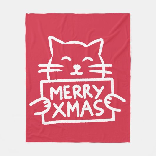 Schattige Kat Prettig Kerstfeest Fleece Deken (Voorkant)