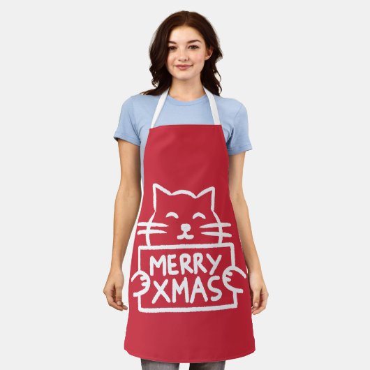 Schattige Kat Prettig Kerstfeest Schort (Gedragen)