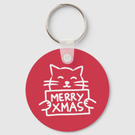 Schattige Kat Prettig Kerstfeest Sleutelhanger