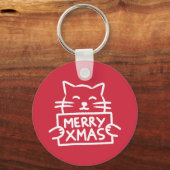 Schattige Kat Prettig Kerstfeest Sleutelhanger (Voorkant)