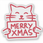 Schattige Kat Prettig Kerstfeest Sticker (Voorkant)