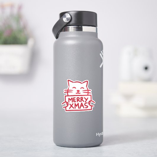 Schattige Kat Prettig Kerstfeest Sticker (HydroFlask)
