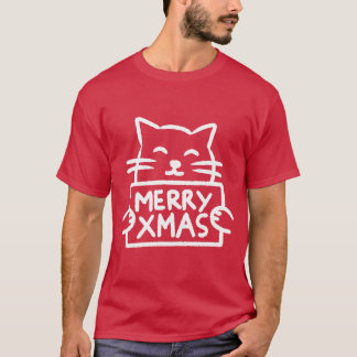 Schattige Kat Prettig Kerstfeest T-shirt