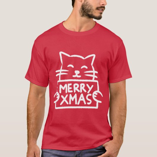 Schattige Kat Prettig Kerstfeest T-shirt (Voorkant)