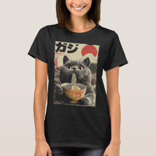 Schattige Kat Ramen Esthetische Japanse Ukiyo-e Fu T-shirt