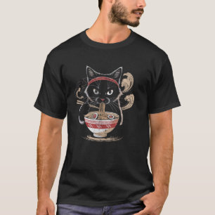 Schattige Kat & Ramen Noedels Grappige Katten Anim T-shirt