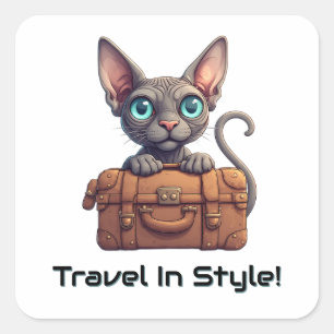 Schattige Kat Reiziger – Cadeau voor Kat Liefhebbe Vierkante Sticker