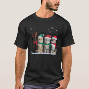 Schattige Kat Rendier Licht Kerstmis Kat Grappige T-shirt