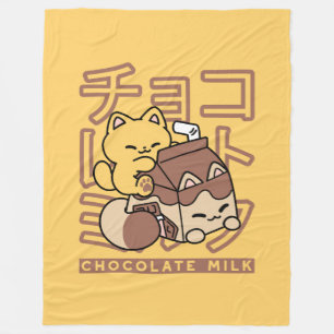 Schattige Kat Rijdt op Chocolademelk Karton Kawaii Fleece Deken