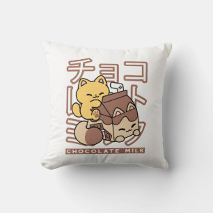 Schattige Kat Rijdt op Chocolademelk Karton Kawaii Kussen