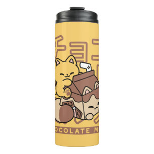 Schattige Kat Rijdt op Chocolademelk Karton Kawaii Thermosbeker
