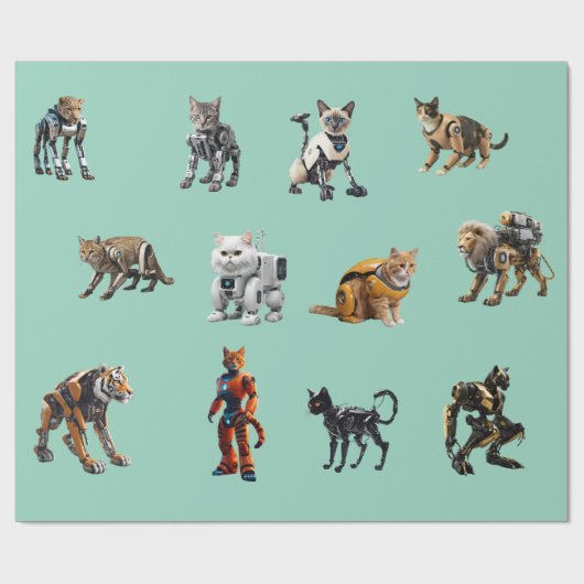 Schattige Kat Robots Cadeaupapier (Vlak)
