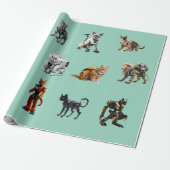 Schattige Kat Robots Cadeaupapier (Uitgerold)