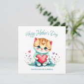 Schattige Kat Rode Hart Moederdag Kaart (Staand voorkant)