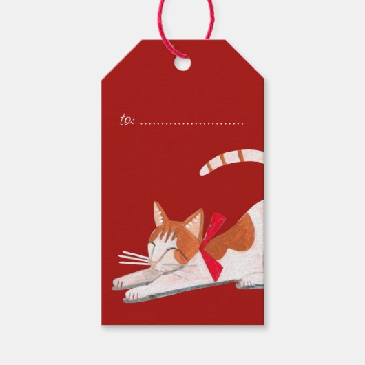 Schattige kat rode Kerstvakantie Cadeaulabel (Voorkant)