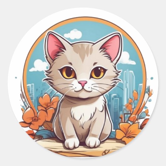 schattige kat ronde sticker (Voorkant)