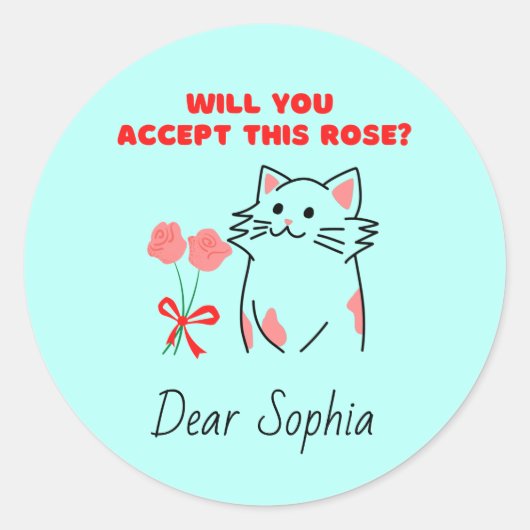 Schattige kat&Roos Ronde Sticker (Voorkant)