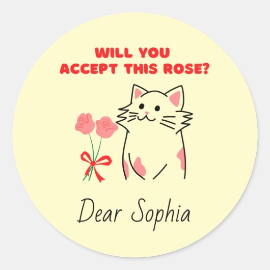 Schattige kat&Roos Ronde Sticker (Voorkant)