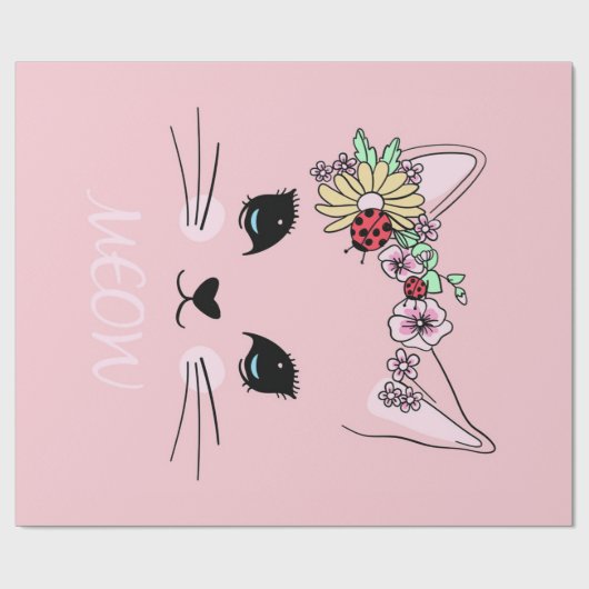 Schattige kat | Roze Schattige Meow Cat Deken Cadeaupapier (Vlak)