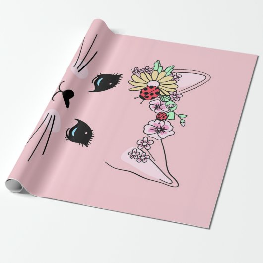 Schattige kat | Roze Schattige Meow Cat Deken Cadeaupapier (Uitgerold)