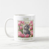 Schattige Kat Roze Tulpen Cat Lover Naam Spring Koffiemok (Links)