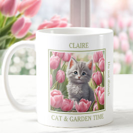 Schattige Kat Roze Tulpen Cat Lover Naam Spring Koffiemok