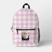 Schattige kat roze witte plaid personaliseren bedrukte rugzak (Voorkant)