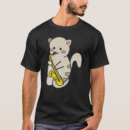 Schattige Kat Saxofoon spelend 1 T-shirt (Voorkant)