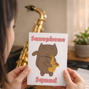 Schattige Kat Saxofoon spelend “Saxofoon Squad” Mu Briefkaart