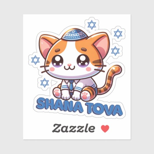 Schattige Kat Shana Tova Sticker (Vel)