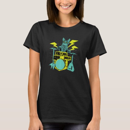 Schattige Kat Speelt Drums 1 T-shirt (Voorkant)