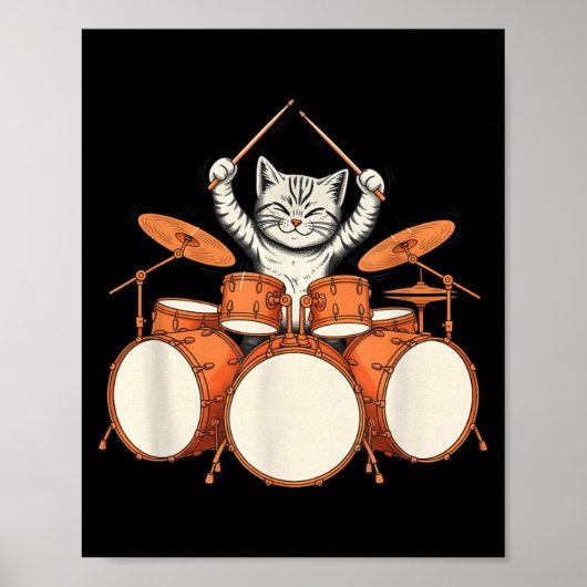 Schattige Kat Speelt Drums Grappige Drummer Kit Ca Poster (Voorkant)