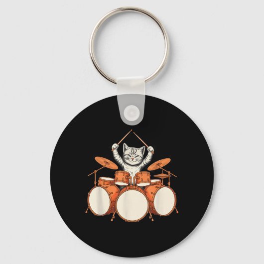 Schattige Kat Speelt Drums Grappige Drummer Kit Ca Sleutelhanger (Voorkant)