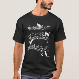 Schattige kat speelt op muzieknoten muziek piano t-shirt