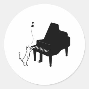 Schattige Kat Speelt Piano Grappige Muzikant Kunst Ronde Sticker