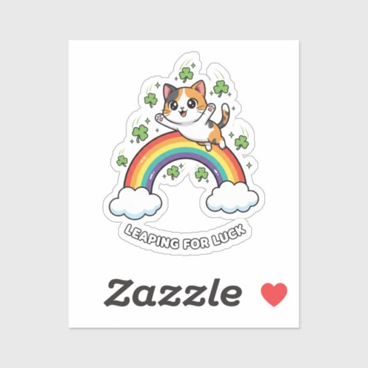 Schattige Kat Springt Over Regenboog Kawaii St Pat Sticker (Vel)