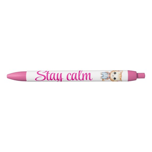 Schattige Kat "Stay Calm" Zwarte Inkt Pen (Voorkant)
