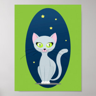 Schattige kat sterrenhemel Cartoon op aangepaste k Poster