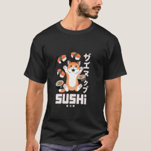 Schattige Kat Sushi Liefhebber Leuke Japanse Tekst T-shirt